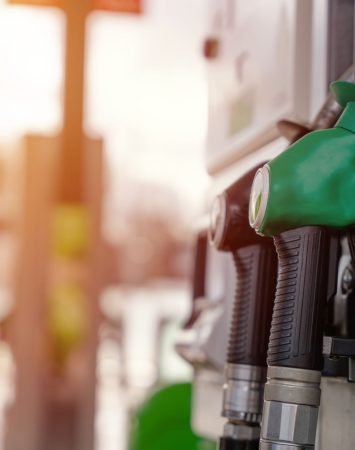 Close up of diesel and petrol fuel pistols at a gas station. The fuel crisis continues and the cost of fuel is going up